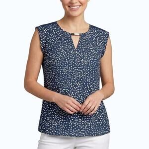 Fortune + Ivy Sleeveless Split Neck Blouse Navy Blue Women Size Small NWOT
